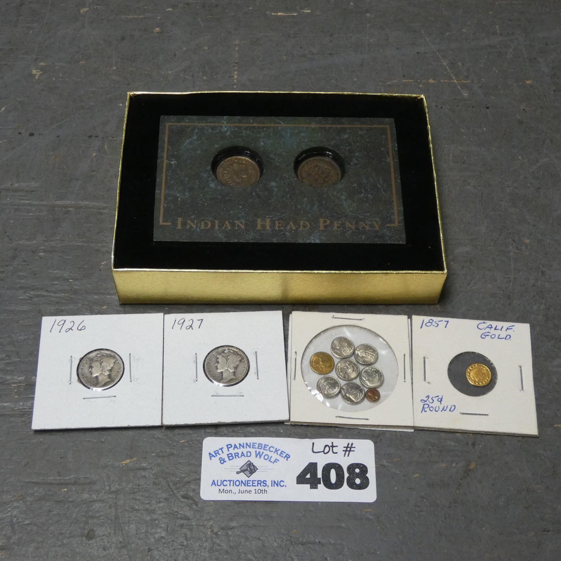 Silver Mercury Dimes, Cali Gold, Indian Head Cents