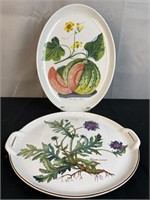 2 Serving Platters Flowers And Fruit Motif