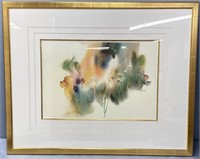 Abstract Floral Watercolor Print Signed Nechis