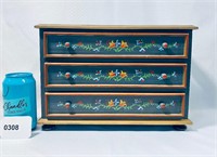 Hand Painted Folk Art Box W/ 3 Drawers