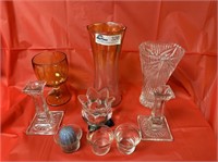 Lot of misc. glass pieces including vases, glass &
