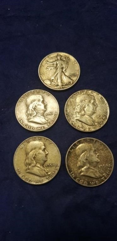 (5) Silver Half Dollar Coins (1943, 1951 & 1954)