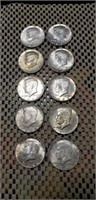 (10) 1964 Kennedy Half Dollar Coins