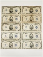 (10) 1934 A, C & D $5 Silver Certificates