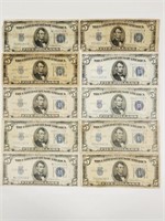 (10) 1934 A, C & D $5 Silver Certificates