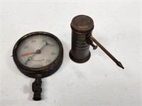 Vintage Brass Oil Can and Gauge