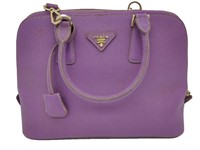 Purple Saffiano Leather Satchel Tote Bag