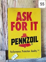 Metal Penzoil 2-Sided "Ask For It" Sign