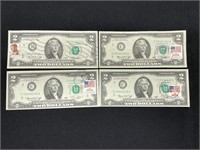 (4) 1976 $2 Notes With Stamps & Postmarks