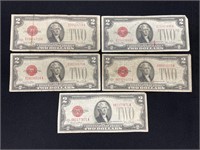 (5) 1928 G $2 Notes
