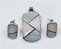 .925 Mother of Pearl Inlay Pendant & Earrings