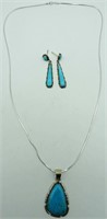 TURQUOISE STERLING NECKLACE & DANGLE EARRING SET