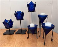 Cobalt Blue Glass Tealight/Candle Stands