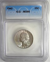 1942 Quarter ICG MS66 LISTS $100