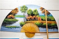 Oriental Bamboo Painted Fan 60" x 36"