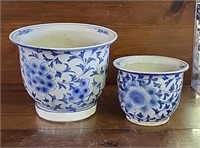 VTG Blue & White Floral Ceramic Planters