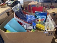 Box Lot of Outdoor, kitchen, cleaner , cards and