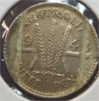 Silver 1943 Australian 3 pence coin