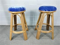 2x The Bid Swivel Rattan Bar Stools W Velvet Seats