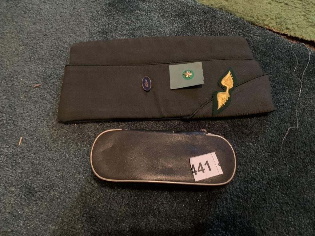 MILITARY HATS AND PINS, BRUSH
