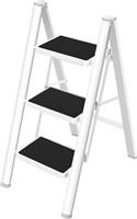 HBTower 3 Step Ladder  330 Lbs Capacity  White