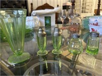 Green 6 Inch Ribbed Depression Glass Footed
