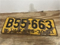 Vintage West Virginia license plate