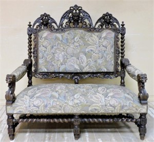 Outstanding Neo Gothic Gryphon Crowned Oak Settee.