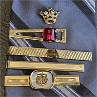Vintage Tie Clips (4) -Jeweled Gold Tone