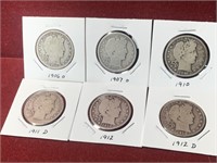 (6) MIX DATE UNITED STATES SILVER BARBER HALF $1S