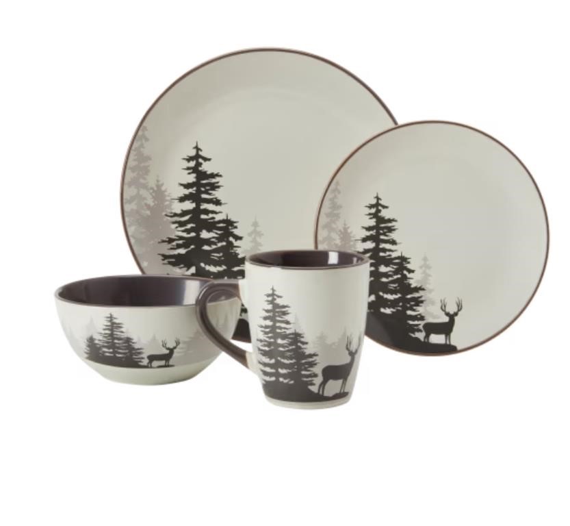 16pc Deer In Pines Dinnerware