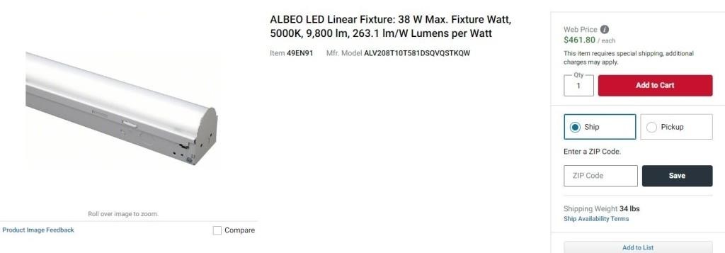 TE7567 LED Linear Fixture 38 W Max 5000K9800 lm