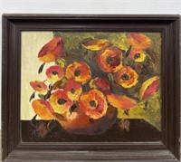 Signed Flower oil painting on canvas 21" x 24"