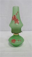 Vintage Green Frosted Hand Painted Oil Lamp