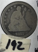 1875 Seated Liberty Silver Quarter