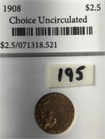 1908 Choice Uncirculated $2.50 Gold Indian Head