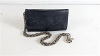 (1)Black Leather  Tri-Fold Wallet w/ Chain