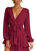 (Size: XL - burgundy) Cosonsen Women's Dress Deep
