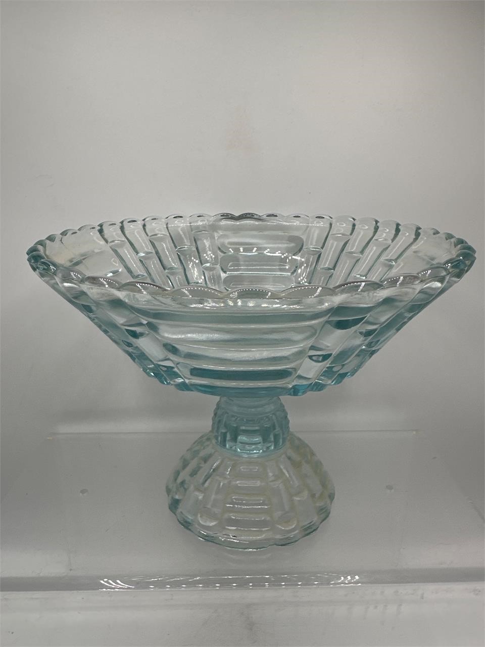 Vintage blue glass compote bowl