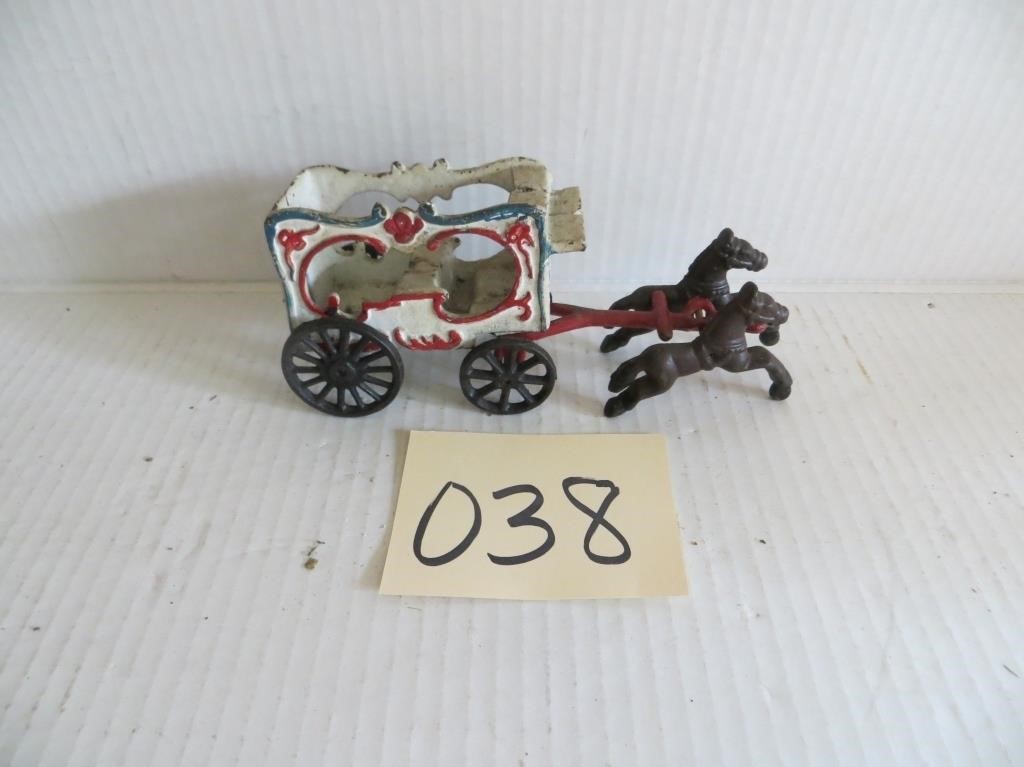 Small Early Cast Iron Two Horse Circus Wagon