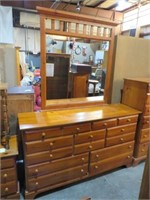 SOLID PINE 7 DRAWER DRESSER WITH MIRROR