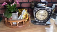 LAZY SUSAN, PLANT, COFFEE MUG & CLOCK