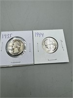 1935 & 1944 Silver Washington Quarter