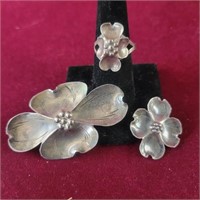 Sterling Silver Dogwood Brooch, Pendant and