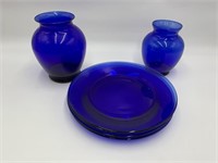 Cobalt Blue Plate & Vases