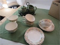 Creamer and Sugar bowl in Caddy, Cups and Saucers