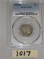 1914d Buffalo Nickel PCGS VF30…One of the toughes.