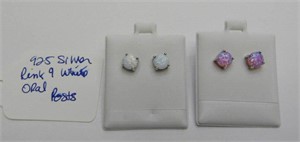 925 Silver Pink & white Opal Post Earrings