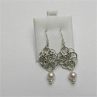 925 Silver Real Pearl Celtic Helium Floral Dangles