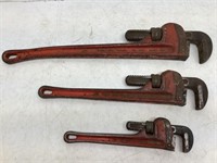 * (3) Steel Pipe Wrenches 12, 18, 24